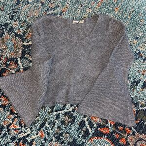 Daytrip Blue V-Neck Bell Sleeve Sweater